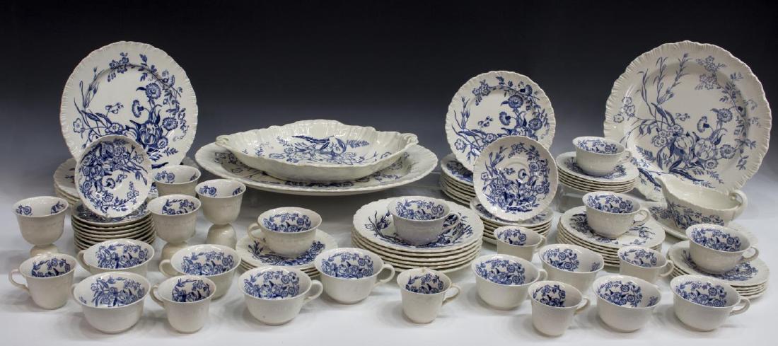 (87) WEDGWOOD 'RANANCULUS' B&W DINNER SERVICE: (lot of 87) Wedgwood "Rananculus" blue and white dinner service, comprising: (6) dinner plates, 10.25" diam.; (8) salad plates, 8.25" diam.; (7) desert plates, 7.25" diam.; (15) bread plates, 6.5" dia