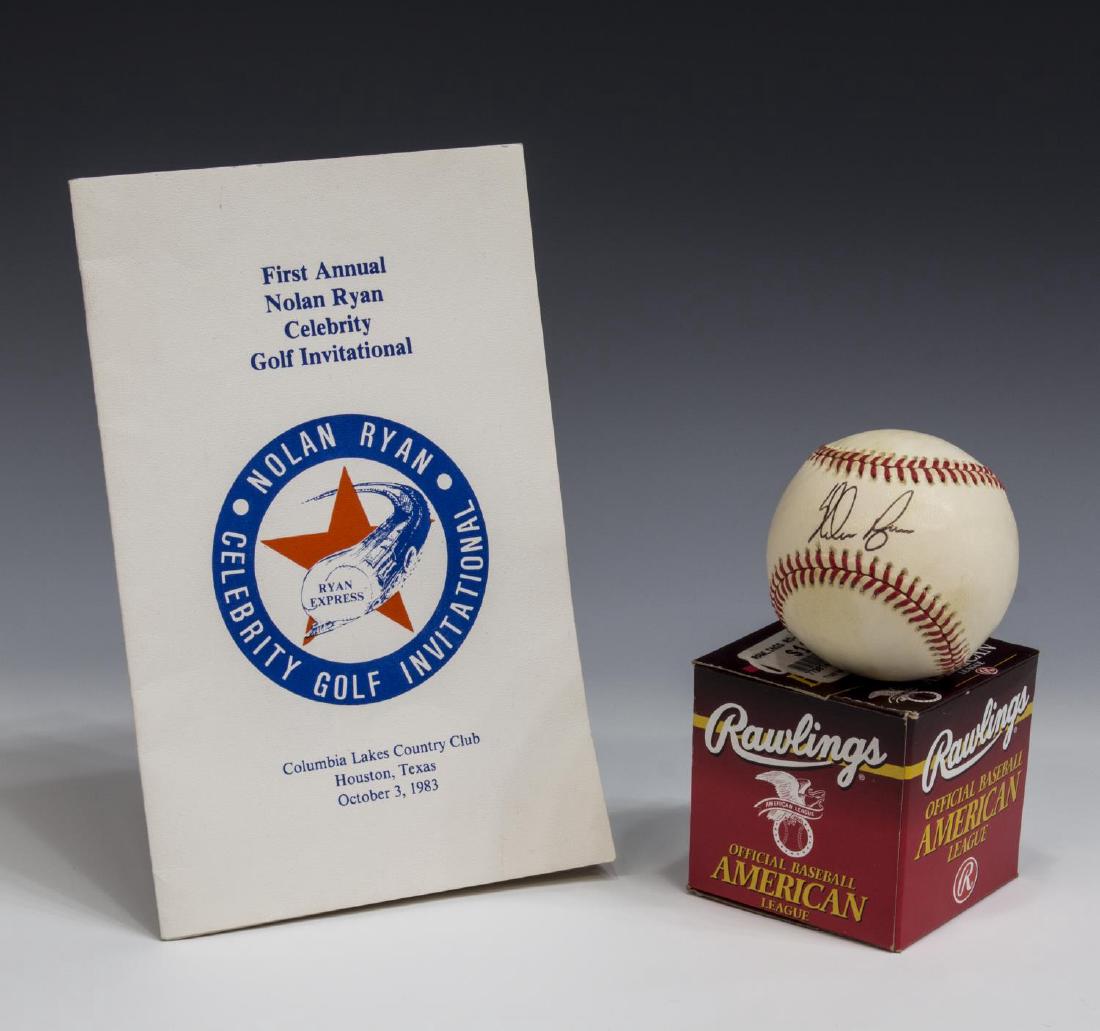 AUTOGRAPHED NOLAN RYAN BASEBALL: Nolan Ryan autographed baseball obtained October 3, 1983 at the First Annual Nolan Ryan Celebrity Golf Invitational, Columbia Lakes Country Club, Houston, Texas, together with the multi-page program f