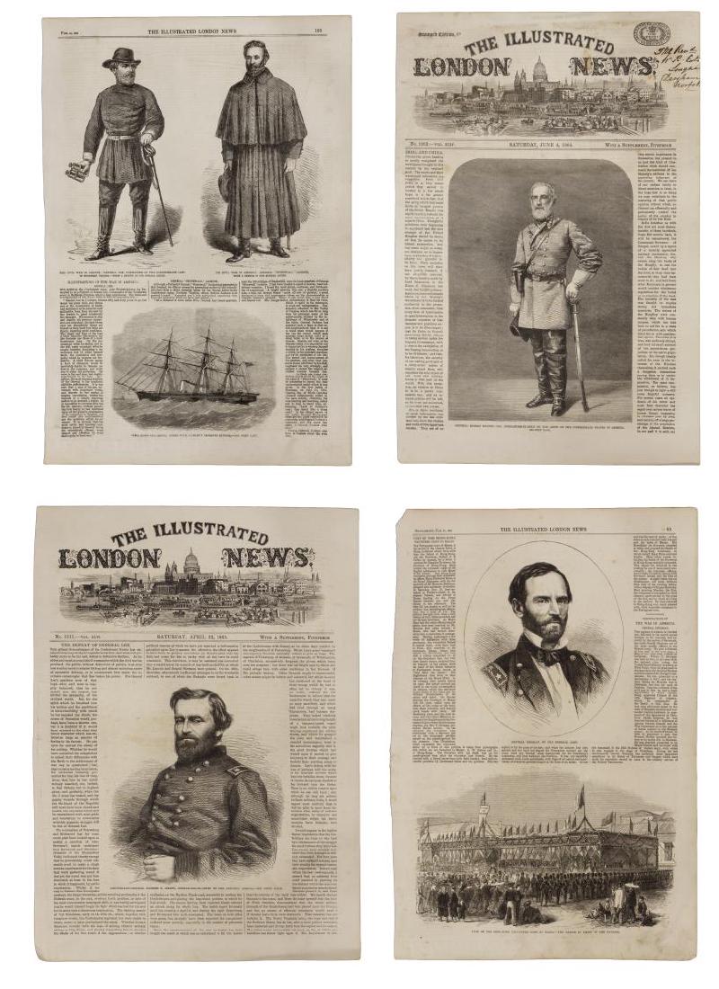 (4) US CIVIL WAR ILLUSTRATIONS, LONDON, LEE, GRANT: (lot of 4) Unframed U.S. Civil War illustrations from "The Illustrated London News": (1) June 4, 1864, Robert E. Lee; (1) February 14, 1863, General Lee and General Stonewall Jackson; (1) April 22, 18