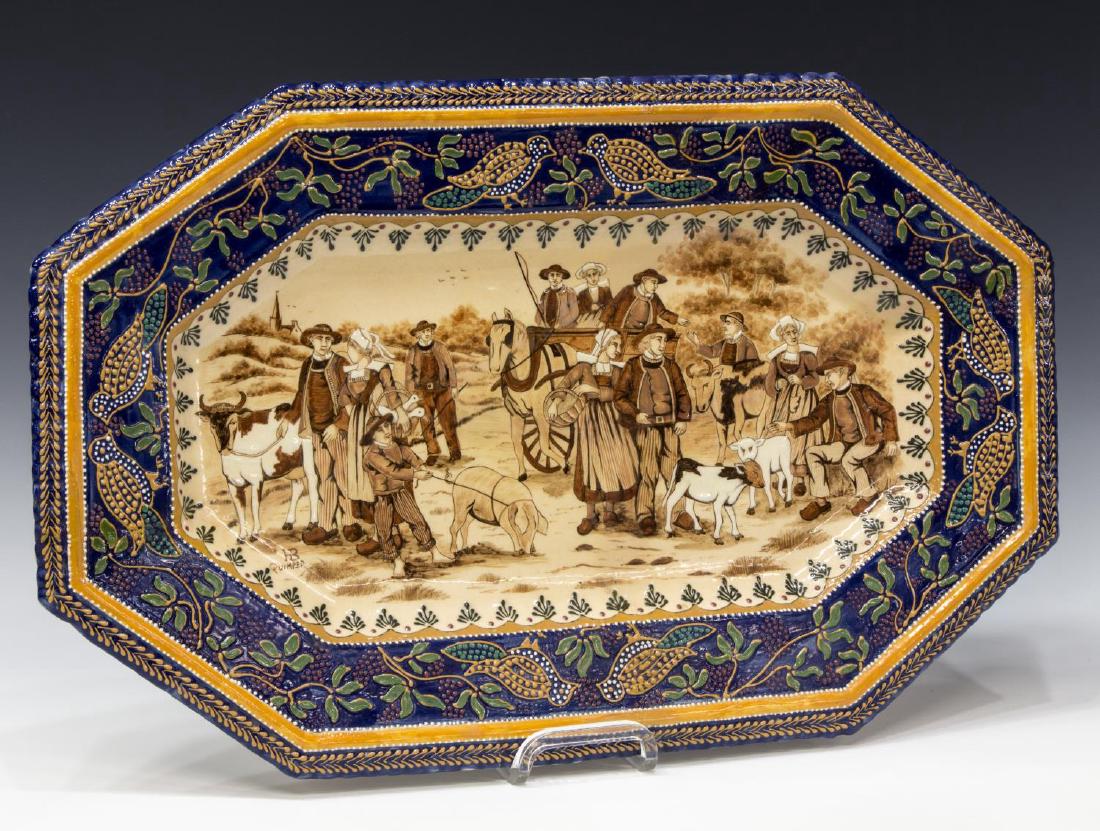 LARGE HB QUIMPER PEASANT & FARM ANIMALS TRAY (1 of 3)