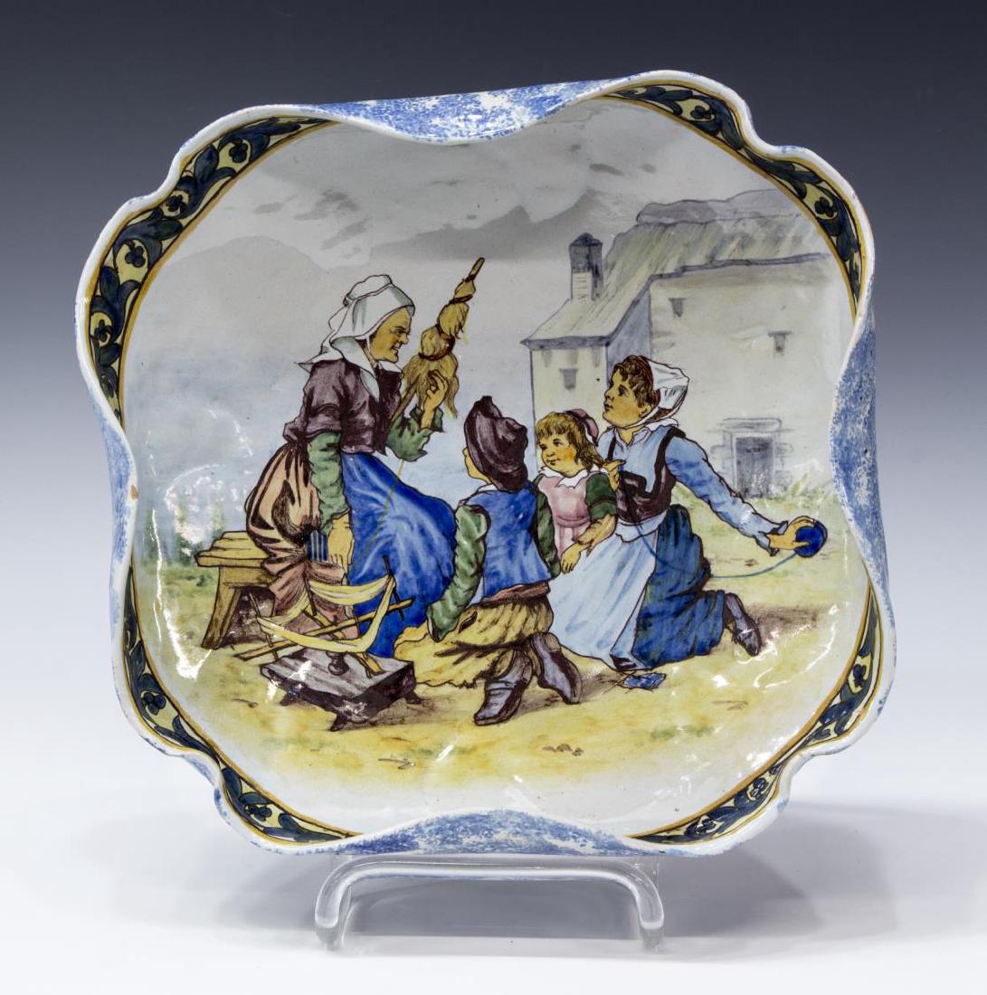 FRENCH PB QUIMPER FAIENCE CURLED RIM PLATE (1 of 3)