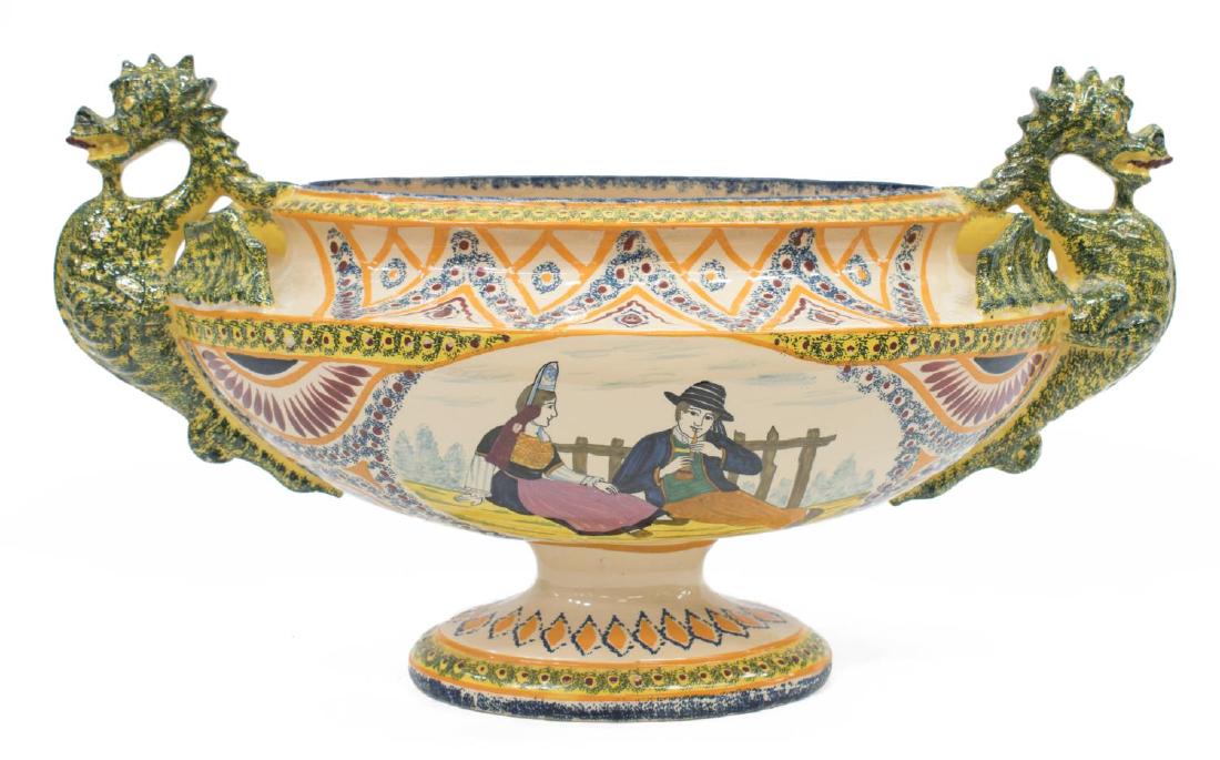 HENRIOT QUIMPER IVOIRE CORBEILLE DRAGON JARDINIERE (1 of 6)
