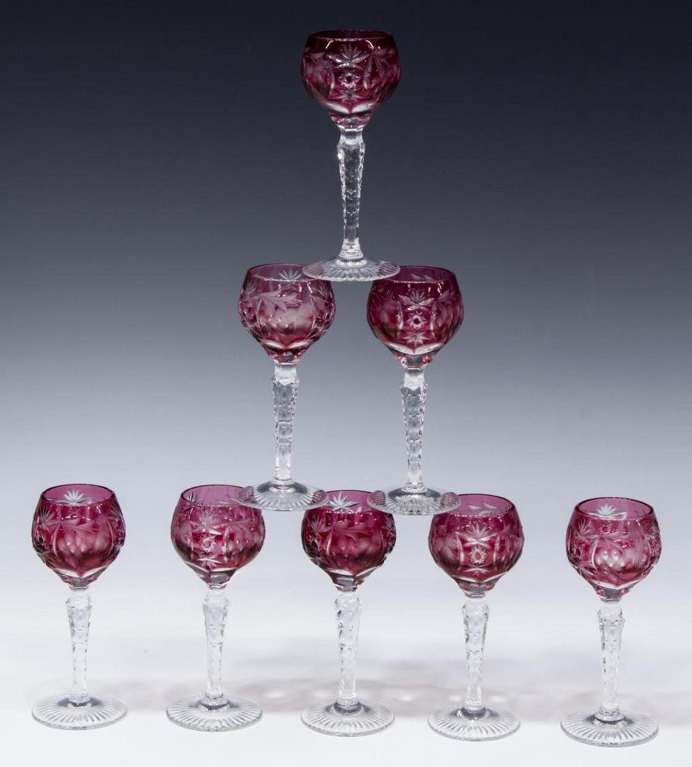 (8) CRANBERRY CUT TO CLEAR CORDIAL GLASSES (1 of 2)