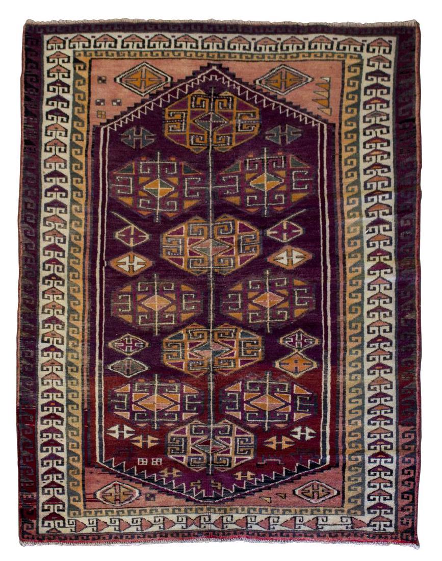 MASHAD HAND TIED GEOMETRIC WOOL RUG, 5'1" X 7'11" (1 of 2)