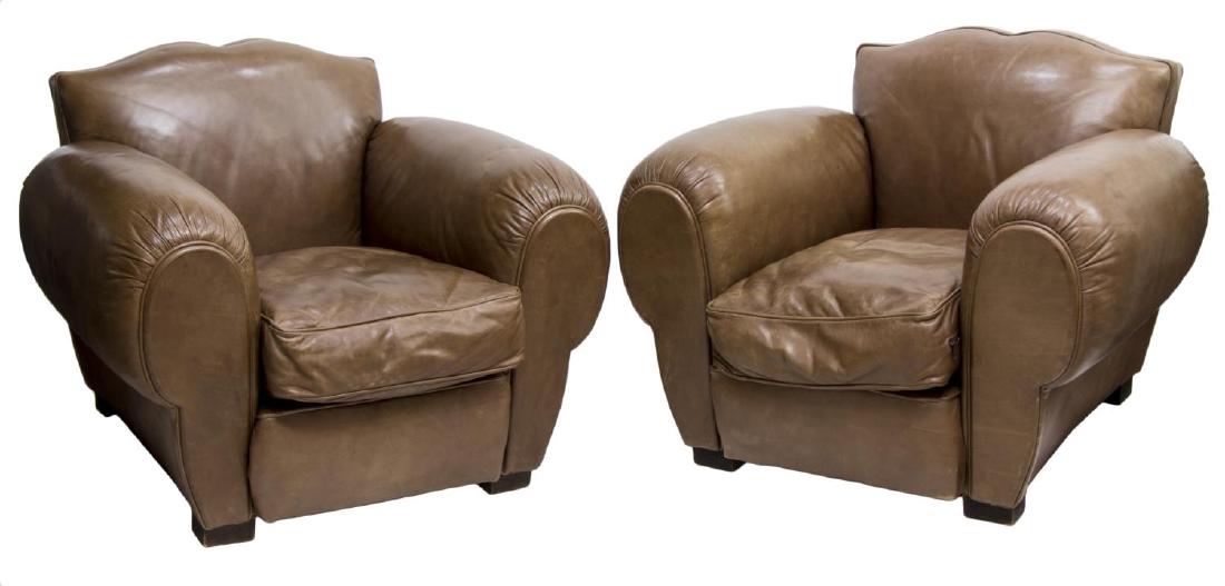 (PAIR) ART DECO STYLE LEATHER CLUB CHAIRS (1 of 2)
