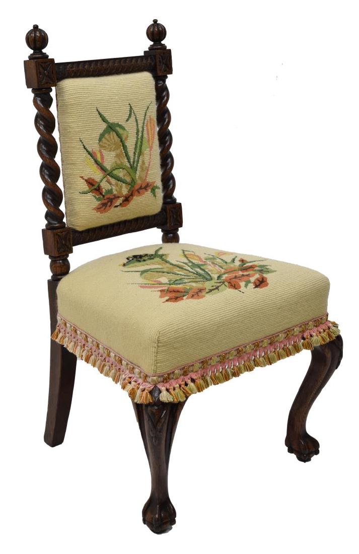 FINE SPIRAL CARVED OAK TAPESTRY SIDE CHAIR (1 of 4)