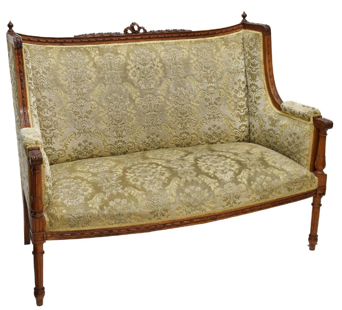 FRENCH LOUIS XVI STYLE WINGBACK SETTEE (1 of 3)