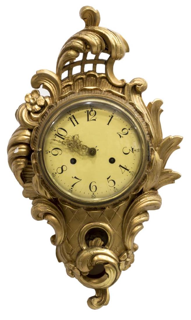 CONTINENTAL LOUIS XV STYLE GILT WOOD WALL CLOCK (1 of 3)