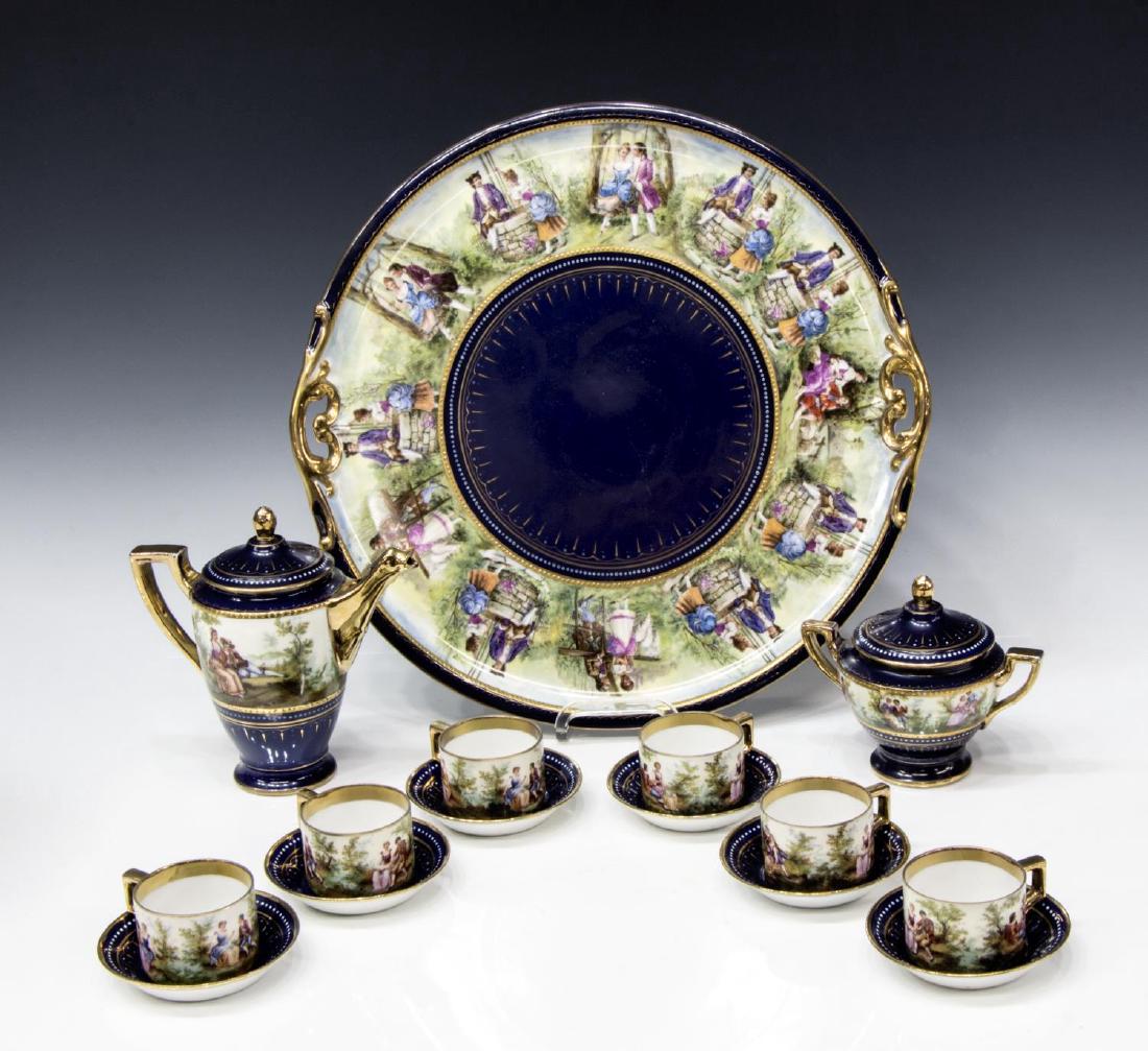 (15) ROYAL VIENNA GILT & COBALT PORCELAIN TEASET (1 of 3)