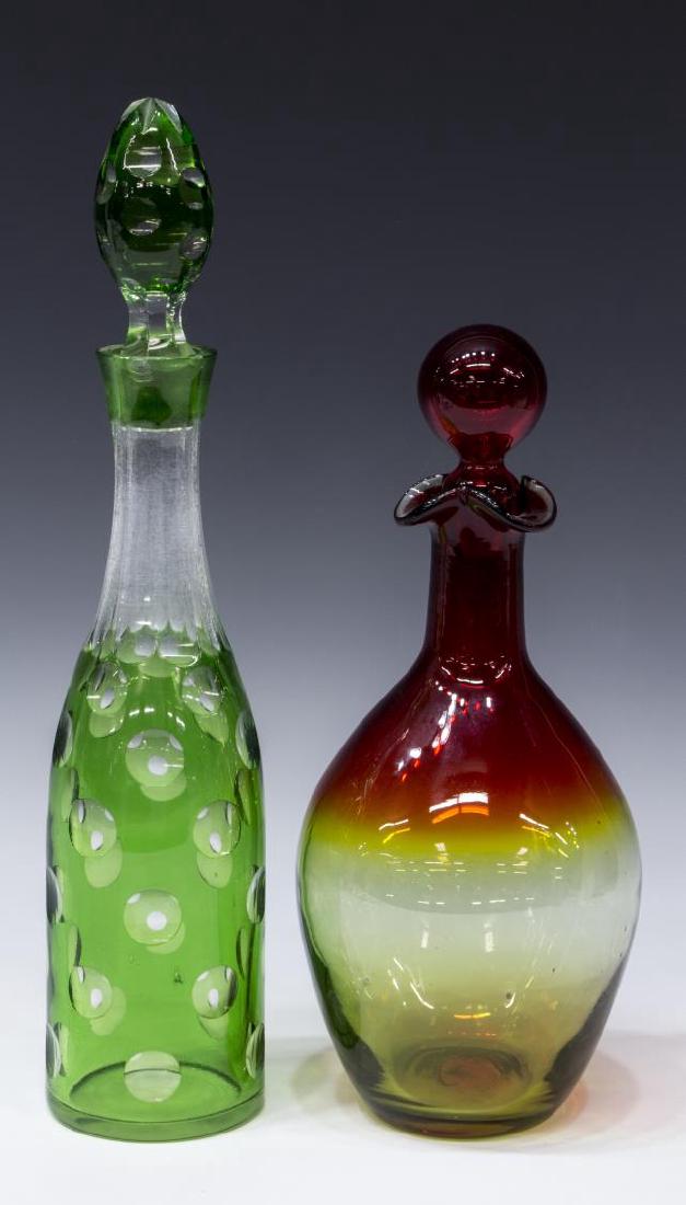 2) VINTAGE AMBERINA & GREEN CUT TO CLEAR DECANTERS (1 of 3)