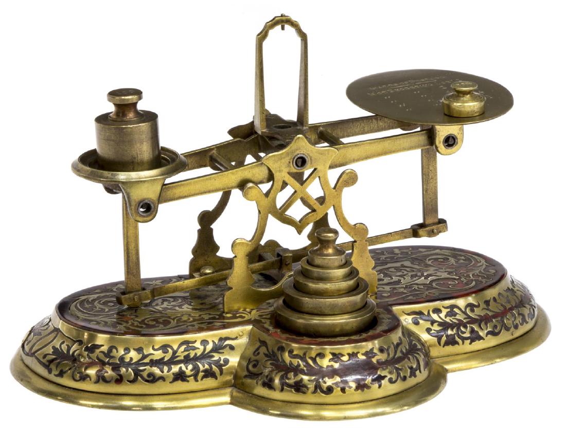 (8) FRENCH BOULLE POSTAGE STAMP SCALE W/ WEIGHTS (1 of 5)