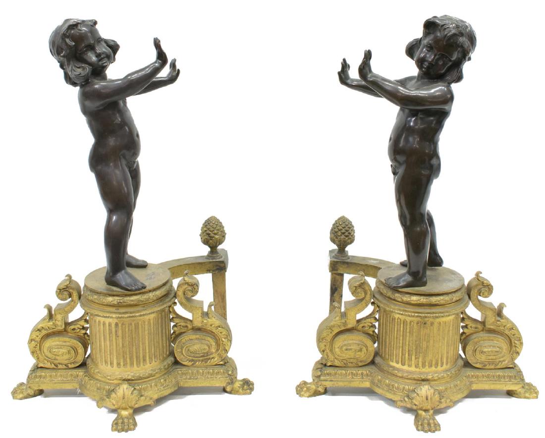 (2) ANTIQUE CONTINETAL BRONZE & GILT PUTTI CHENETS (1 of 6)