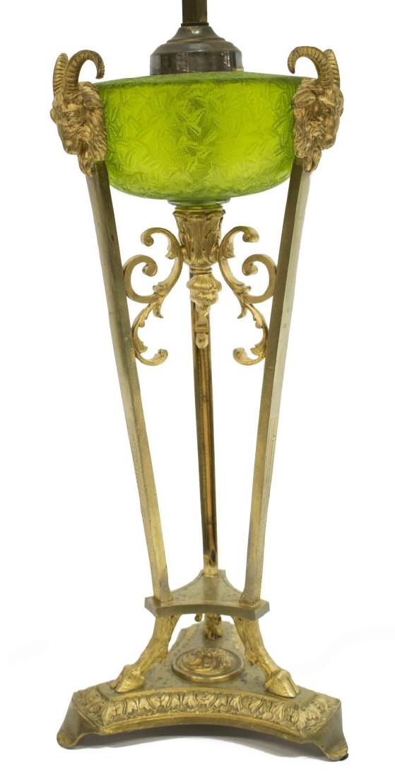 FRENCH EMPIRE GILT METAL RAM HEAD TRIPOD LAMP (1 of 2)