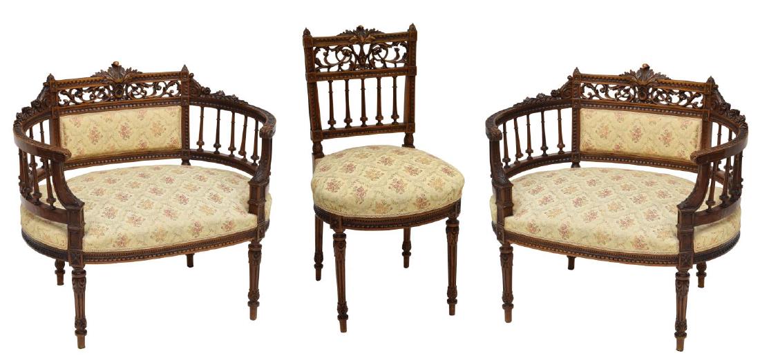 (3) FRENCH LOUIS XVI STYLE CURVED BACK SALON CHAIR (1 of 5)