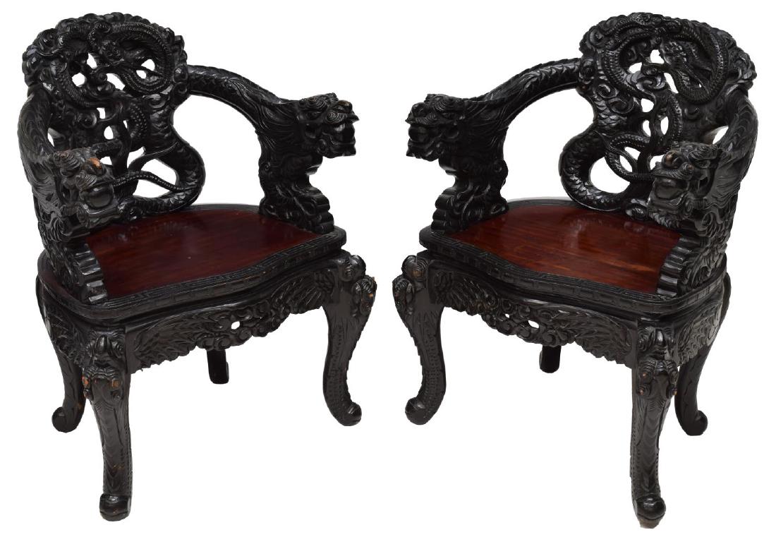 (2) CHINESE HARDWOOD DRAGON CARVED CHAIRS (1 of 3)