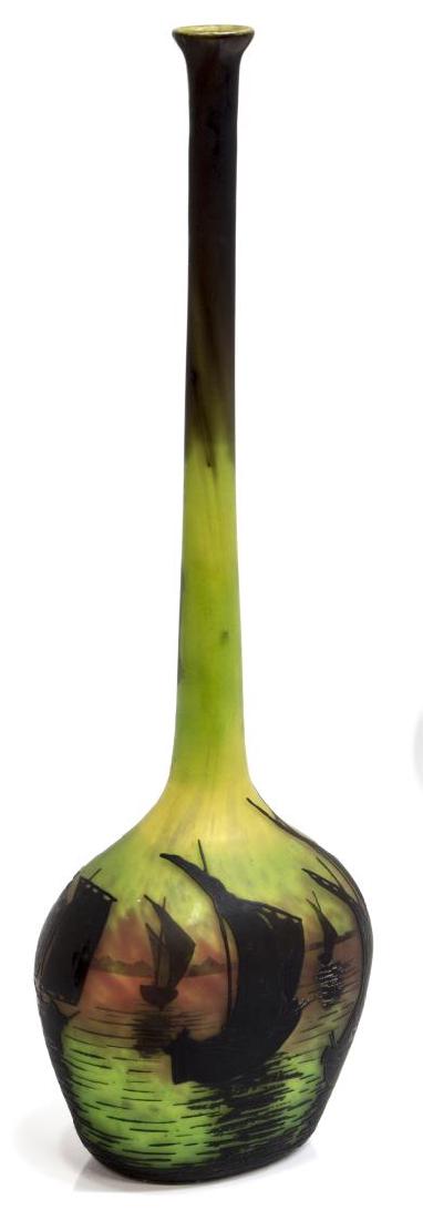 DAUM NANCY CAMEO ART GLASS HARBOR STICK NECK VASE (1 of 3)