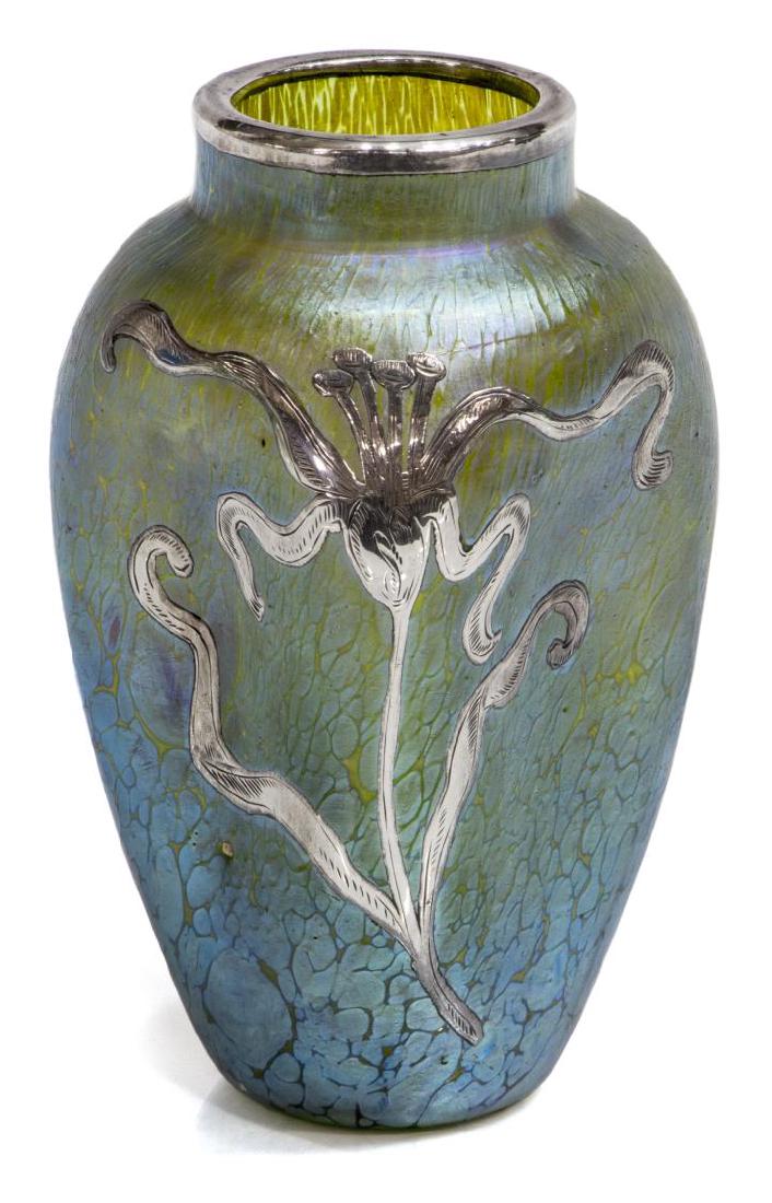 LOETZ STERLING SILVER OVERLAY MARTELE GLASS VASE (1 of 4)