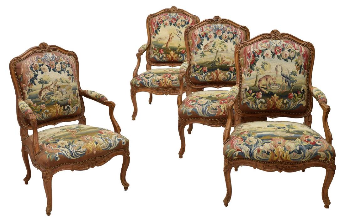 (4) FRENCH LOUIS XV ARM CHAIRS, AESOP'S TAPESTRY (1 of 11)