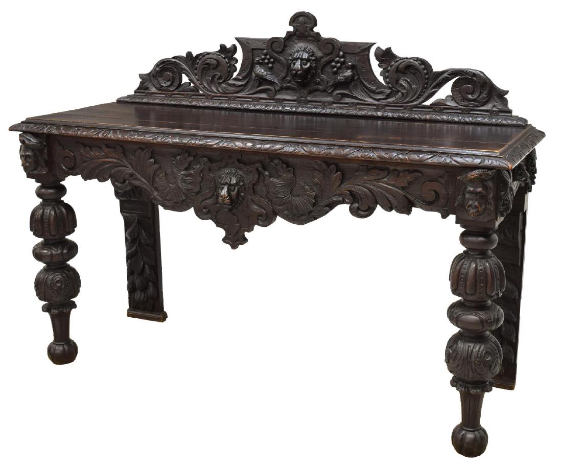 ENGLISH EBONIZED OAK FIGURAL & MASK CARVED SERVER (1 of 4)