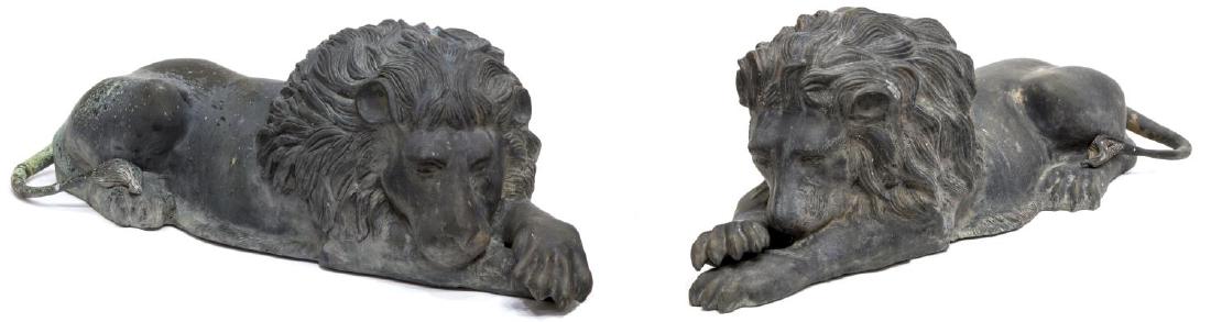 (PAIR) PATINATED BRONZE LIONS, OPPOSED POSITION (1 of 5)