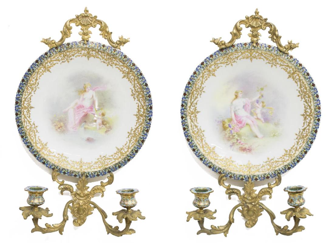 2) FRENCH CHAMPLEVE & LIMOGES HAND PAINTED SCONCES (1 of 3)