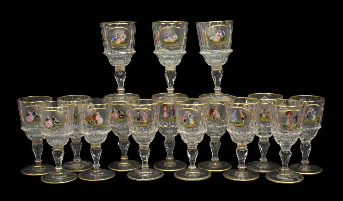 (16) PARCEL GILT ENAMELED GLASS STEMWARE SERVICE (1 of 6)