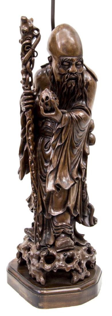 LARGE CHINESE FIGURAL SHAO LAO CARVED TABLE LAMP (1 of 3)