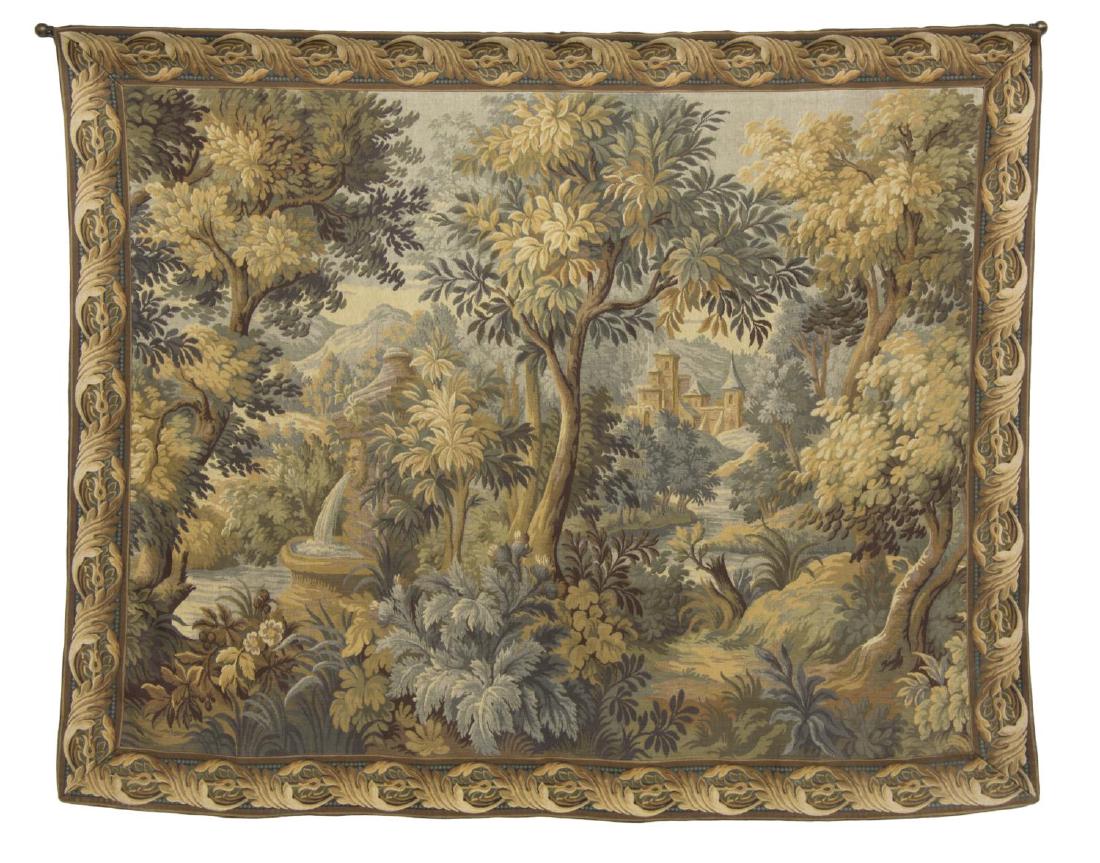 LARGE FRENCH CASTLE & ACANTHUS LEAF WALL TAPESTRY (1 of 3)