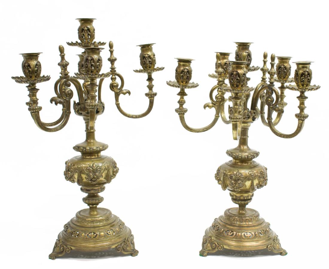 (2) ORNATE CONTINENTAL BRONZE SWAG CANDELABRA (1 of 3)
