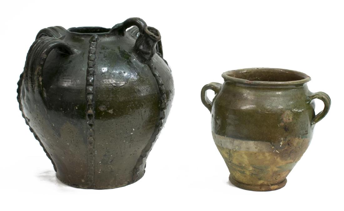 (2) FRENCH GLAZED EARTHENWARE VESSELS, JAR & JUG (1 of 5)