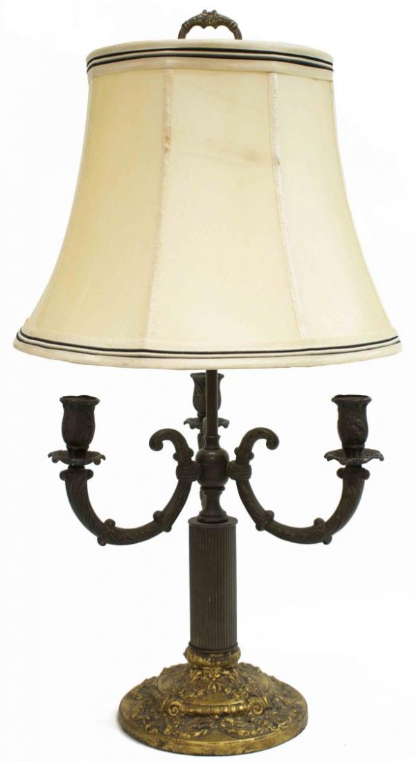 FRENCH BRASS THREE ARM BOUILLOTTE TABLE LAMP (1 of 2)