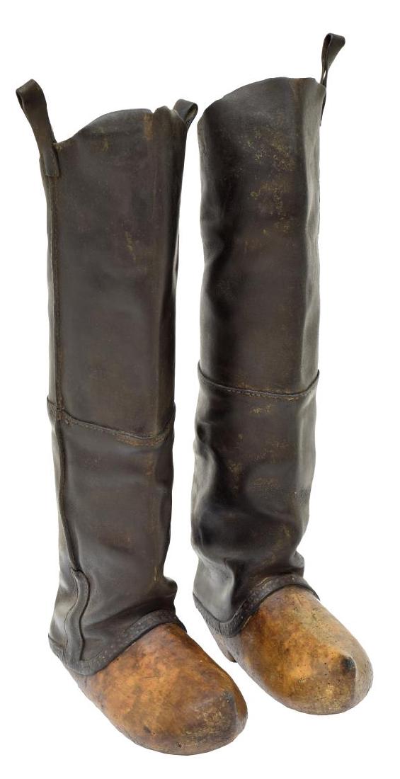 ANTQIUE FRENCH WOOD SABOT & LEATHER BOOTS (1 of 4)
