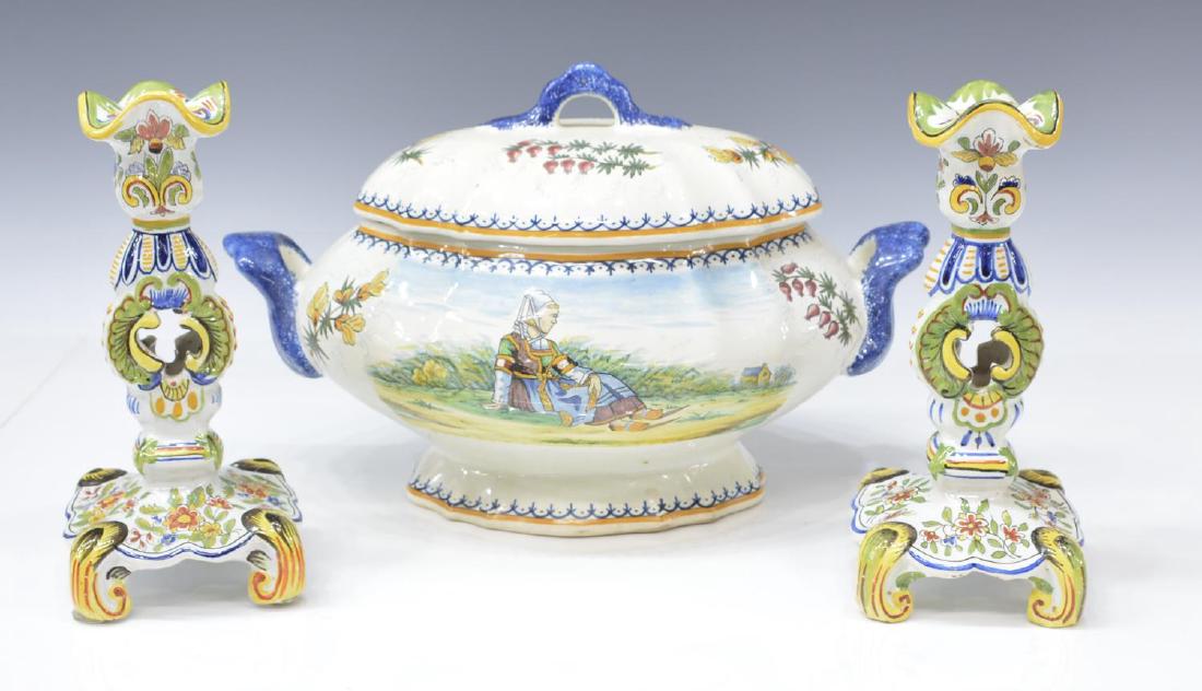 (2) HENRIOT QUIMPER LIDDED TUREEN & CANDLESTICKS (1 of 4)