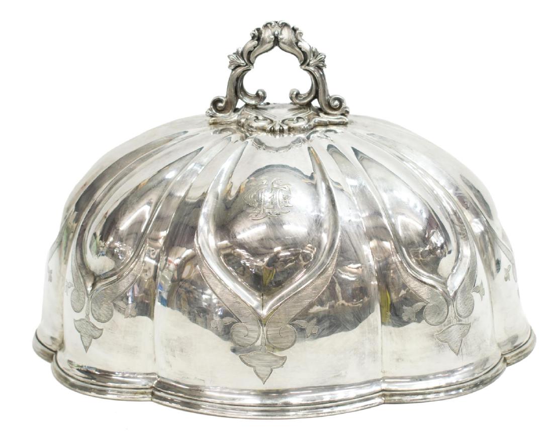 VICTORIAN SILVERPLATE FOLIATE & ENGRAVED MEAT DOME (1 of 3)