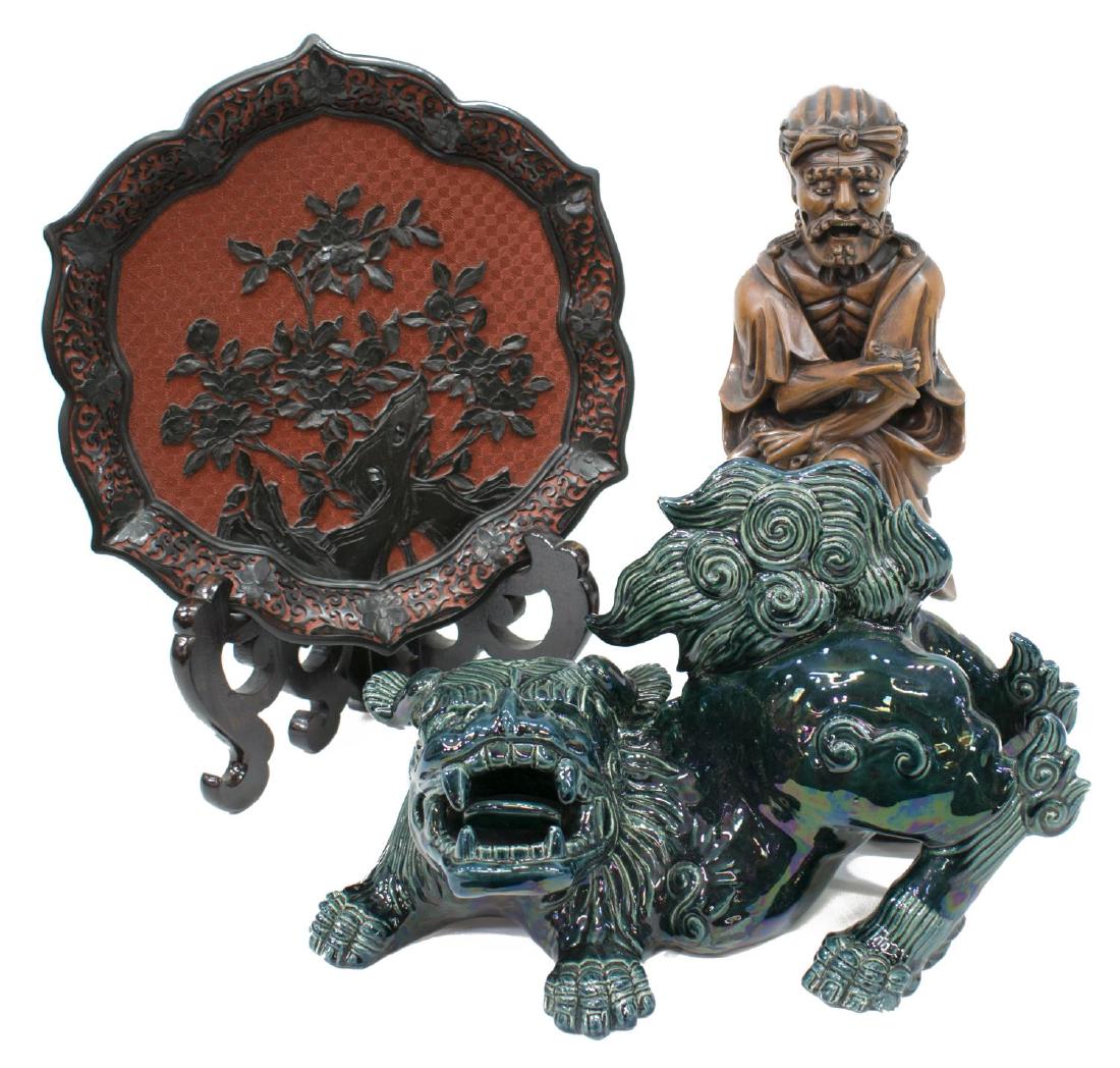 (3) CHINESE FIGURE, CERAMIC FOO LION, CINNABAR (1 of 7)