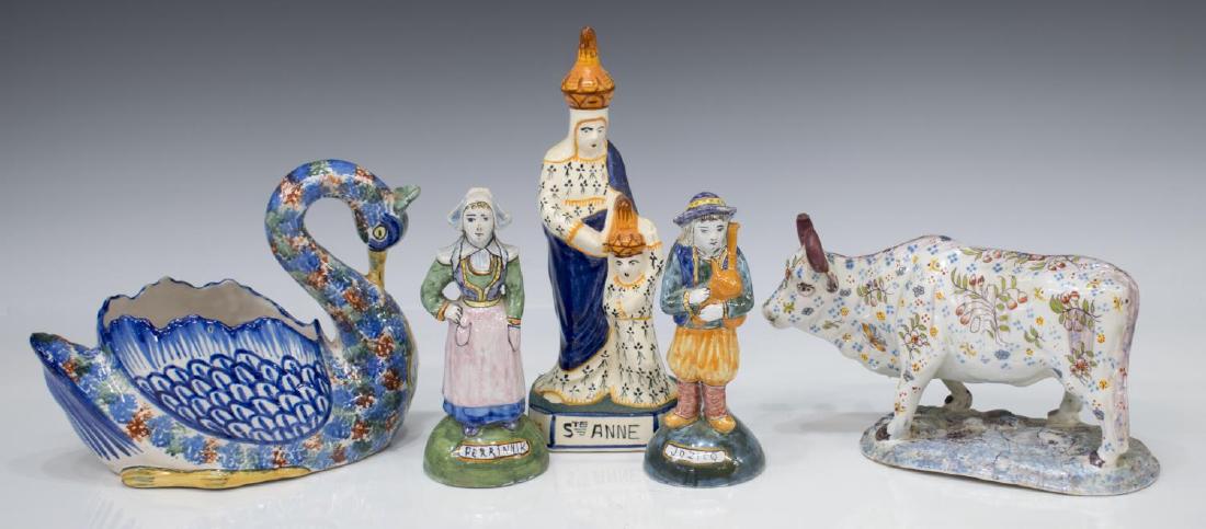 (5) QUIMPER ART POTTERY FIGURES, ST ANNE, SWAN (1 of 8)
