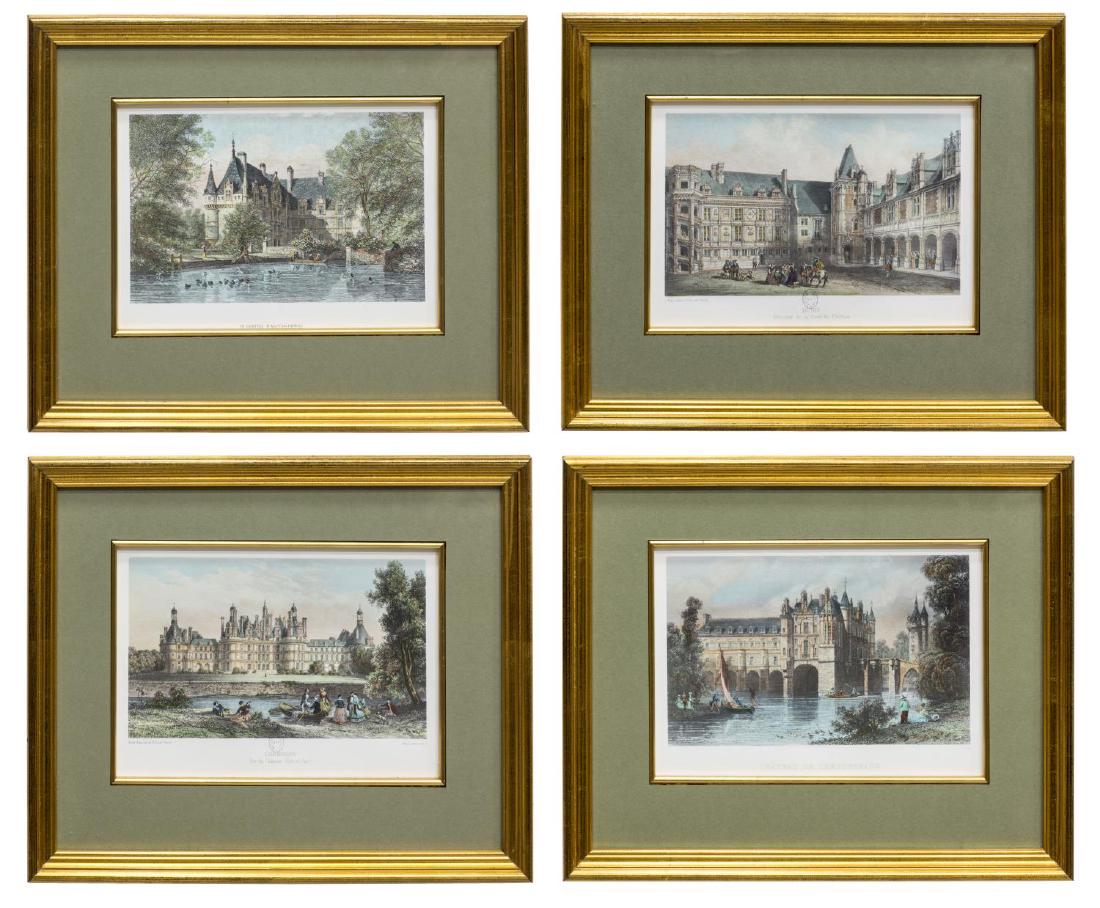 (4) FRAMED COLOR PRINTS OF FRENCH CASTLES, 20TH C (1 of 7)