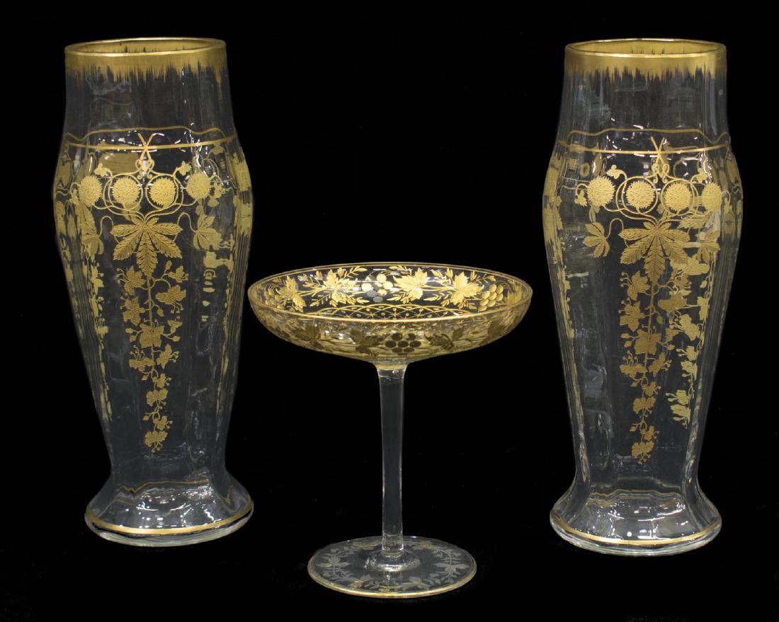 (3) FINE ETCHED & GILDED VASES & COMPOTE (1 of 5)