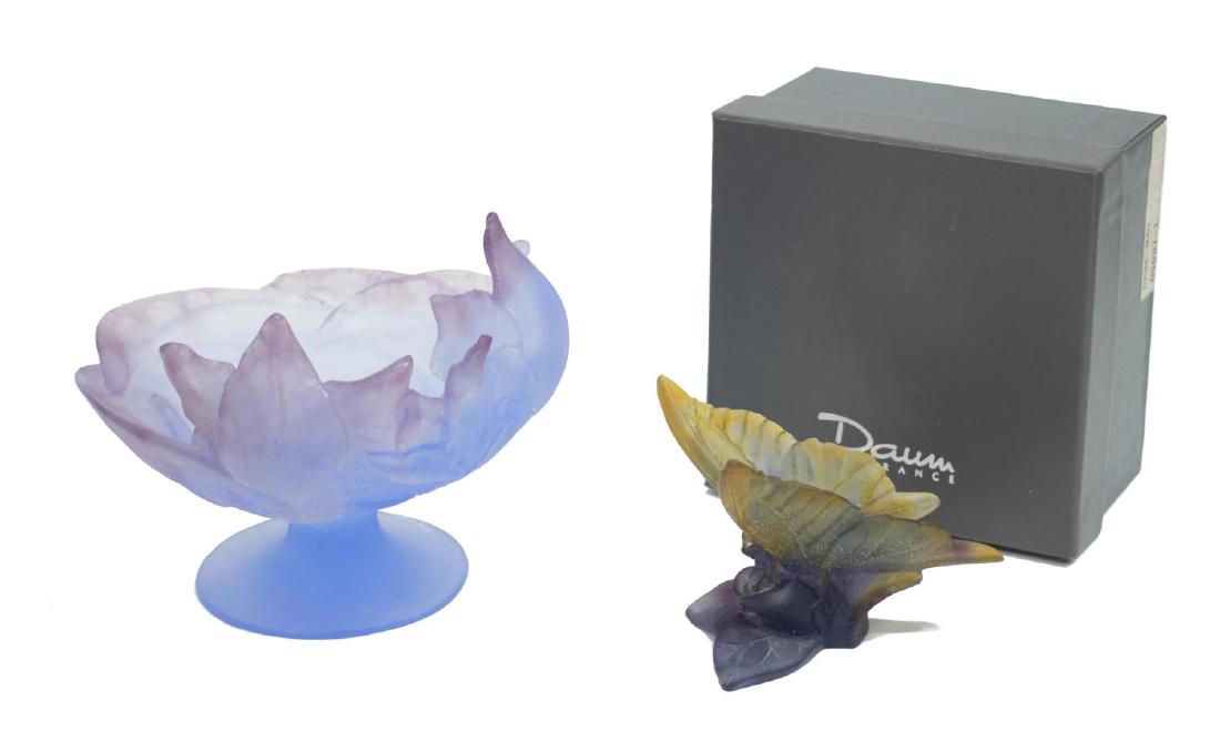 (2) DAUM FRANCE ART GLASS FLOWER BOWL & BUTTERFLY (1 of 6)