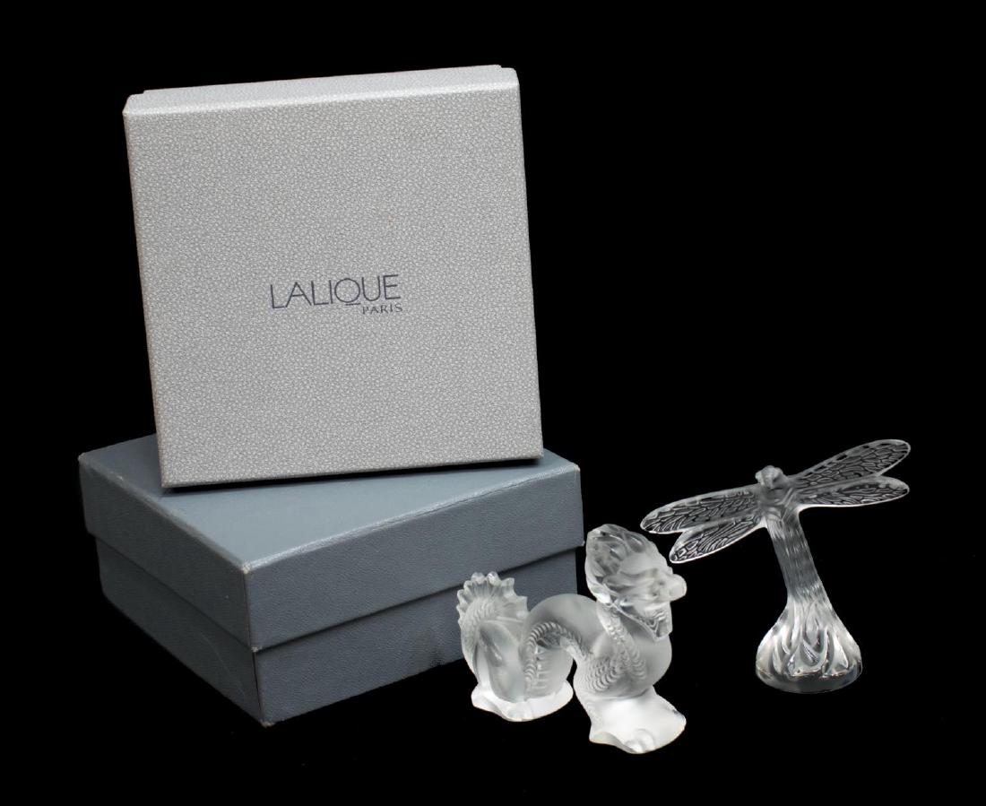 (2) LALIQUE ART CRYSTAL DRAGON FLY & DRAGON FIGURE (1 of 6)