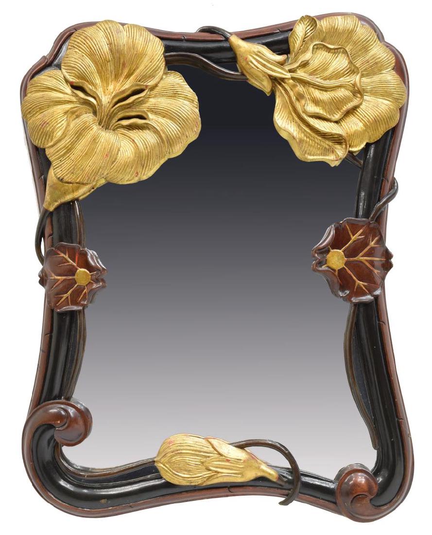 ART NOUVEAU FRAMED & GILT FLORAL MIRROR (1 of 2)