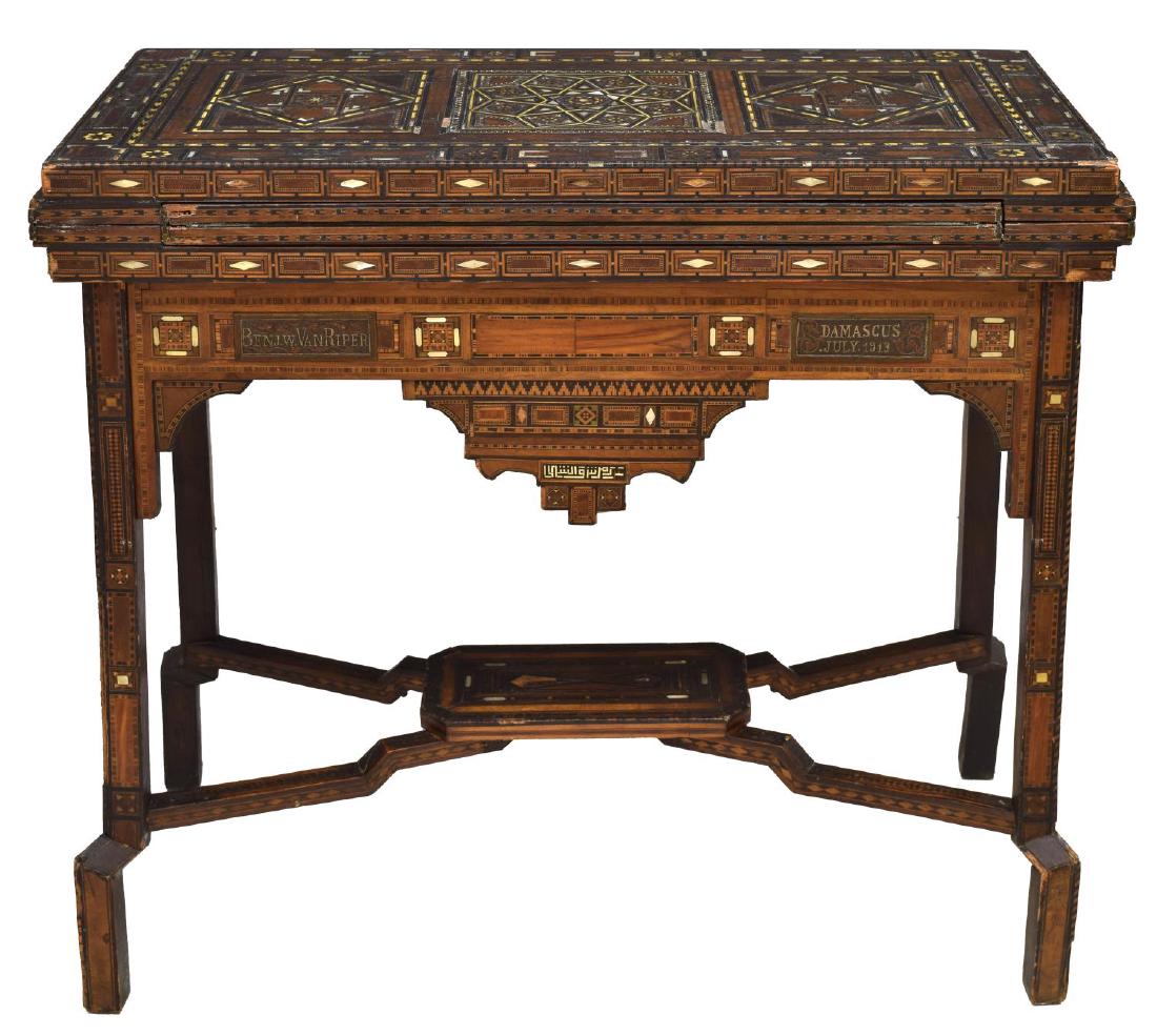 ANTIQUE SYRIAN MARQUETRY GAME TABLE, 1913 (1 of 8)