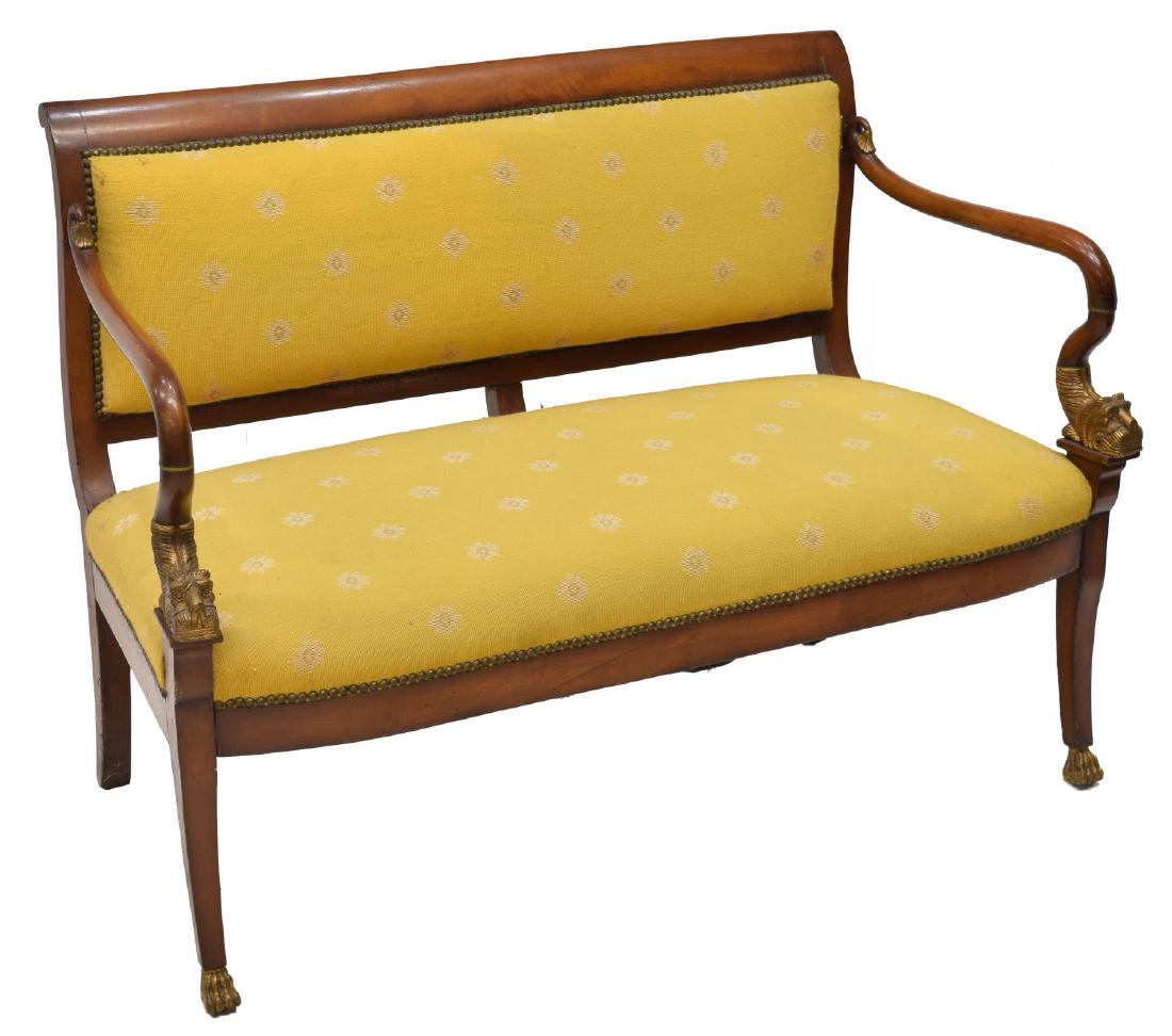 FRENCH EMPIRE STYLE SOFA, GILT ACCENTS (1 of 3)