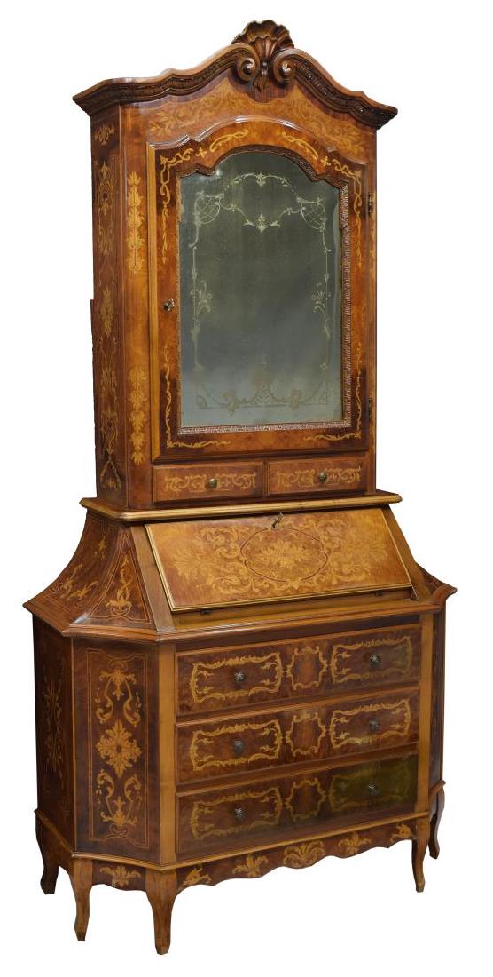 ITALIAN MARQUETRY SECRETARY DESK WITH BOOKCASE (1 of 3)