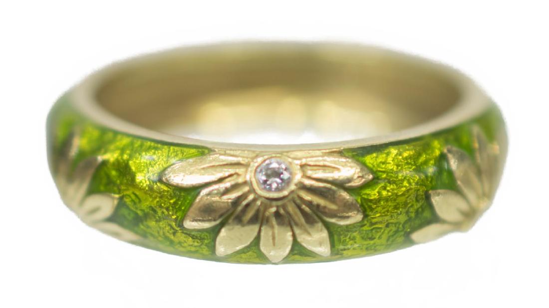 HIDALGO 18KT GOLD, ENAMEL & DIAMOND FLOWER RING (1 of 2)