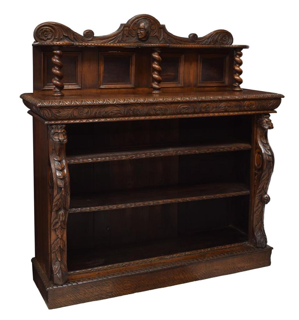 VICTORIAN CARVED OAK BOOKCASE (1 of 3)