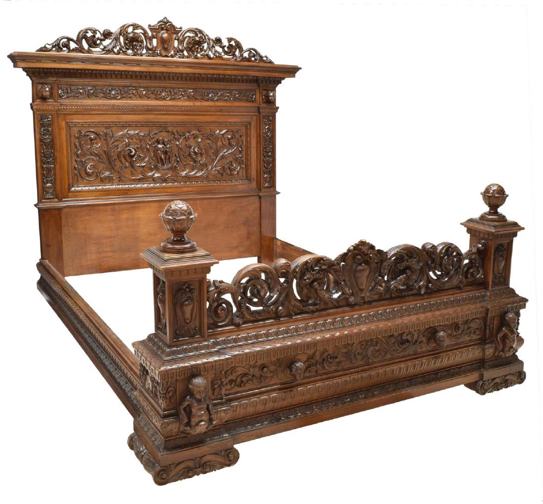 ROCOCO REVIVAL FOLIATE & FIGURAL CARVED BED (1 of 8)