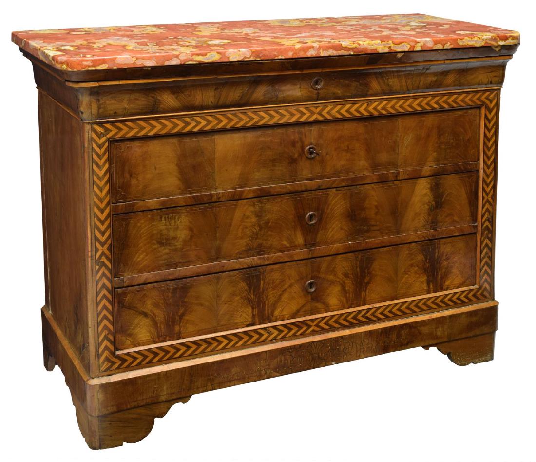 CHARLES X MAHOGANY MARQUETRY MARBLE TOP COMMODE (1 of 3)