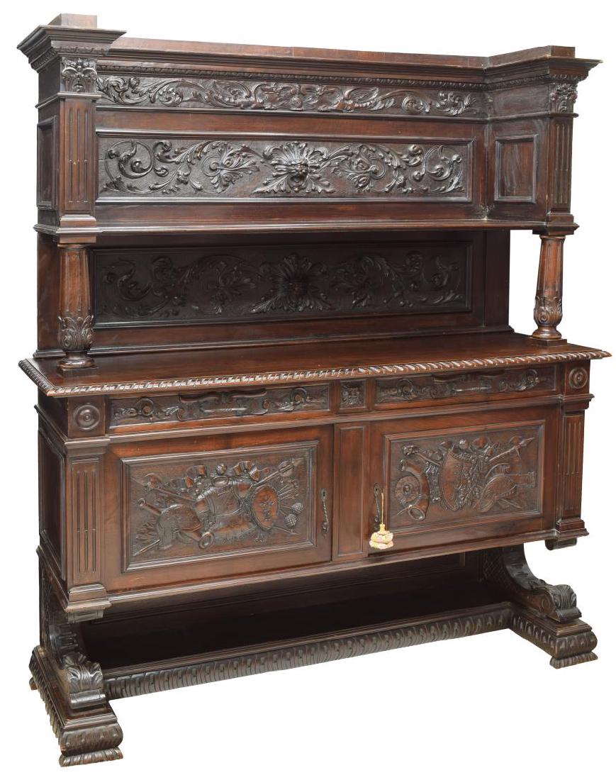 RENAISSANCE REVIVAL HIGHLY CARVED WALNUT SIDEBOARD (1 of 3)