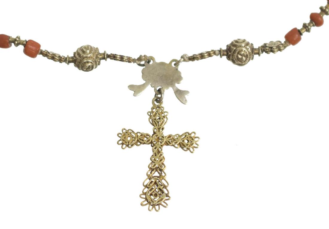 ANTIQUE 18KT & 14KT GOLD &RED CORAL NECKLACE WITH CROSS (1 of 2)